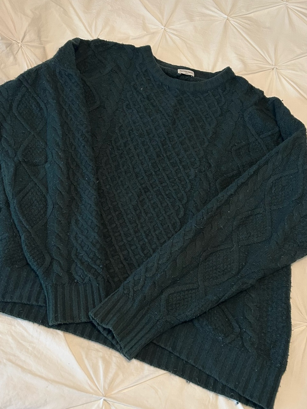 Aritzia Dark Teal Cable Knit Crewneck Sweater